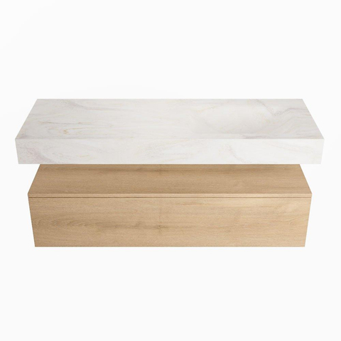 Mondiaz ALAN-DLUX Ensemble de meuble - 130cm - meuble Washed Oak mat - 1 tiroir - Lavabo Cloud Ostra suspendu - vasque Droite - 0 trous de robinet SW809102