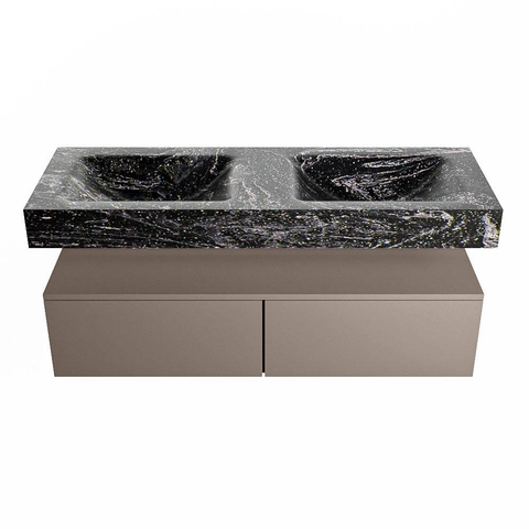 Mondiaz ALAN-DLUX Ensemble de meuble - 130cm - meuble Smoke mat - 2 tiroirs - Lavabo Cloud Lava suspendu - vasque Gauche et droite - 0 trous de robinet SW808227