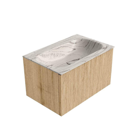 MONDIAZ KURVE-DLUX 70cm badmeubel kleur Oak met 1 lade en 0 deuren. Wastafel BIG SMALL Midden zonder kraangat Nata. SW1432062