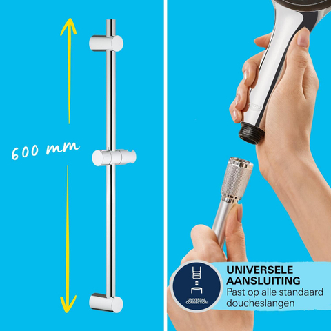 GROHE Vitalio Joy 110 Ensemble barre de douche - 60cm - douchette ronde - 2 types de jets - flexible de douche lisse - chrome/noir 4357674