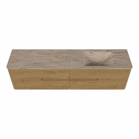 Mondiaz CIRO-DLUX Meuble de salle de bains - 190x45x50cm - Plan vasque solid surface Arena - 1 bassin à droite - sans trous de robinetterie - 4 tiroirs - Chêne SW1531407