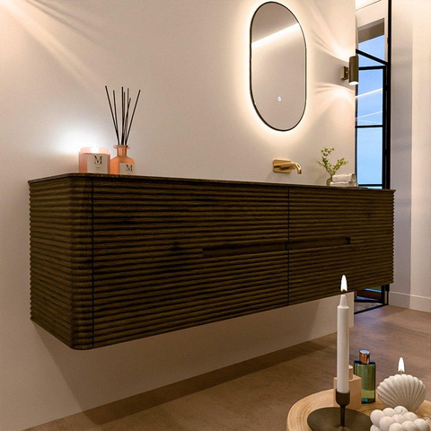 Mondiaz CIRO-DLUX Ensemble de meuble de salle de bains - 180x45x50cm - Plan vasque en solid surface Lava - 1 vasque à droite - sans trous de robinet - 4 tiroirs - Shadow SW1532520