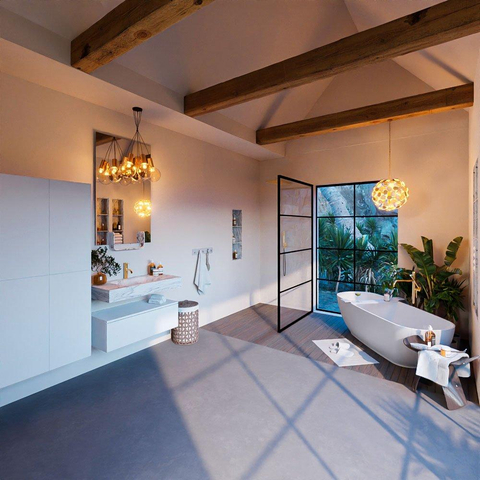 Mondiaz ALAN-DLUX Ensemble de meuble - 90cm - meuble Talc mat - 1 tiroir - Lavabo Cloud Glace suspendu - vasque Centre - 1 trou de robinet SW805015