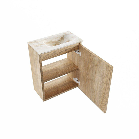 MONDIAZ TURE-DLUX Meuble de toilettes 40 cm Washed Oak. Lavabo EDEN Lava position à droite. Sans trou de robinet. SW1104077