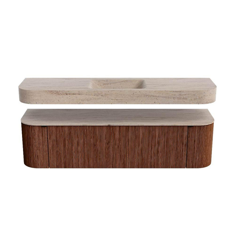 MONDIAZ THOR-DLUX 170cm meuble de salle de bains arrondi gauche + droite couleur Ruby avec 1 tiroir et 2 portes. Vasque suspendue CLOUD Milieu 1 trou de robinet couleur Saba. SW1465738