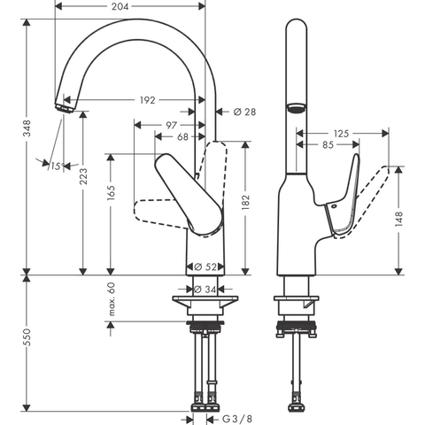 Hansgrohe Focus m42 Eengreeps keukenmengkraan - 220 - hoogglans chroom SW241697