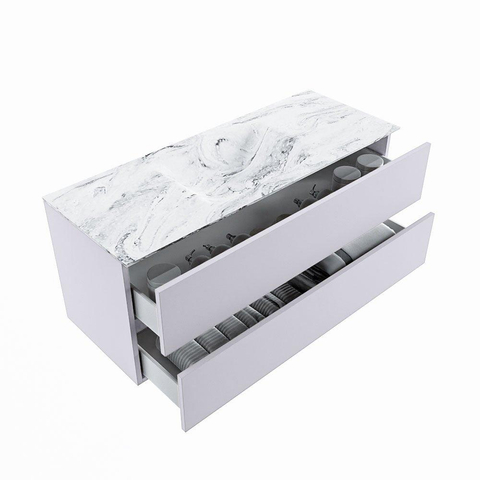 MONDIAZ VICA-DLUX Ensemble meuble de salle de bains - 120cm - meuble bas Cale - 2 tiroirs - vasque encastrée Cloud au milieu - 1 trou de robinet - version hauteur 60cm - Glace SW1088327