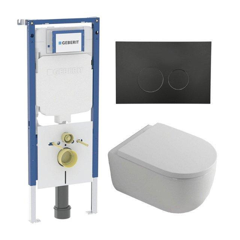 QeramiQ Dely Swirl Toiletset - 36.3x51.7cm - Geberit UP720 Duofix Sigma inbouwreservoir - 35mm zitting - mat zwarte bedieningsplaat - ronde knoppen - mat wit SW1413924
