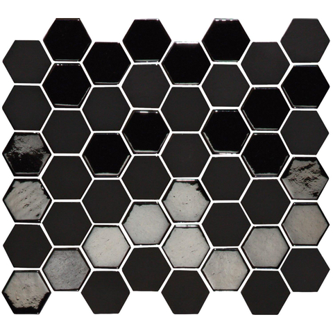 The Mosaic Factory Valencia mozaïektegel - 27.6x32.9cm - wandtegel - Zeshoek/Hexagon - Gerecycled glas Black mat/glans SW787162