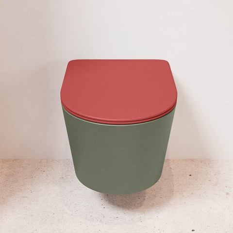 Mondiaz LAVIE hangtoilet – spoelrandloos – 36 x 53 cm – met softclose zitting – Army (groen), zitting Fire (rood) SW1208613