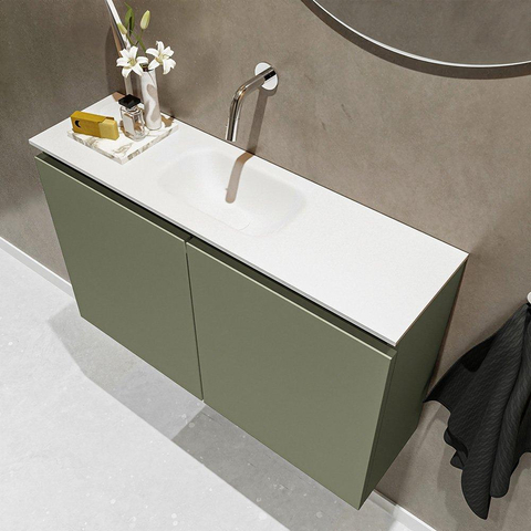 MONDIAZ TURE Toiletmeubel 80x23x50cm met 0 kraangaten 2 deuren army mat Wastafel Eden midden Solid Surface Wit SW475000