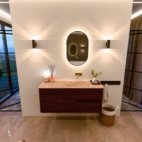 Mondiaz CIRO-DLUX Meuble de salle de bains - 120x45x50cm - Plan vasque solid surface Arena - 1 lavabo à droite - sans trous de robinetterie - 2 tiroirs - Ruby SW1531706