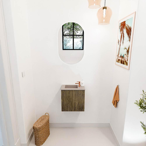 Mondiaz JOYA-DLUX 40cm toiletmeubel - kleur Dusk - Wastafel FAYE positie Links 1 kraangat kleur Saba. SW1426034