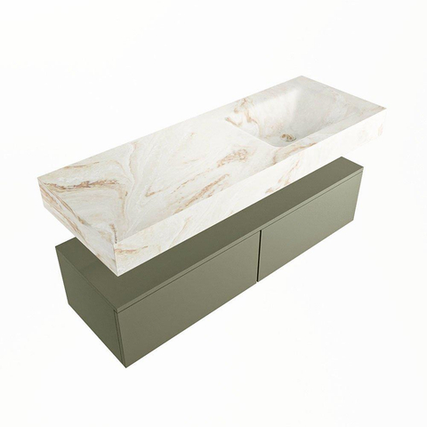 Mondiaz ALAN-DLUX Ensemble de meuble - 130cm - meuble Army mat - 2 tiroirs - Lavabo Cloud Frappe suspendu - vasque Droite - 0 trous de robinet SW805886