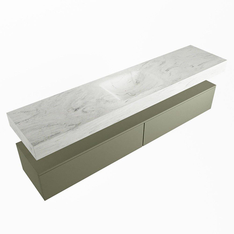 Mondiaz ALAN-DLUX Ensemble de meuble - 200cm - meuble Army mat - 2 tiroirs - Lavabo Cloud Opalo suspendu - vasque Centre - 1 trou de robinet SW807125