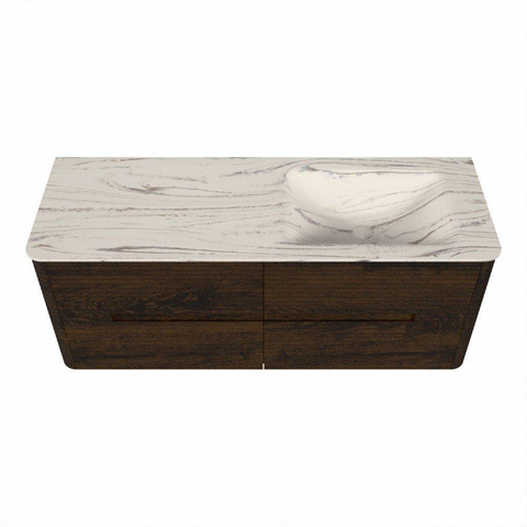 Mondiaz CIRO-DLUX Ensemble de meubles de salle de bains - 130x45x50cm - Vasque en solid surface Nata - 1 bassin à droite - 1 trou de robinet - 4 tiroirs - Noyer SW1530570