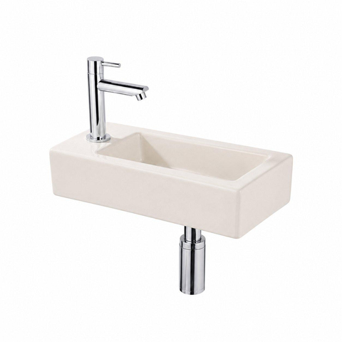 QeramiQ Fuente Lavabo pour WC - 38x18.5x9 cm - ceramique - trou de robinet de Lavabo pour WC a gauche - robinet de Lavabo pour WC chrome - siphon bas - bonde - lin SW1582099