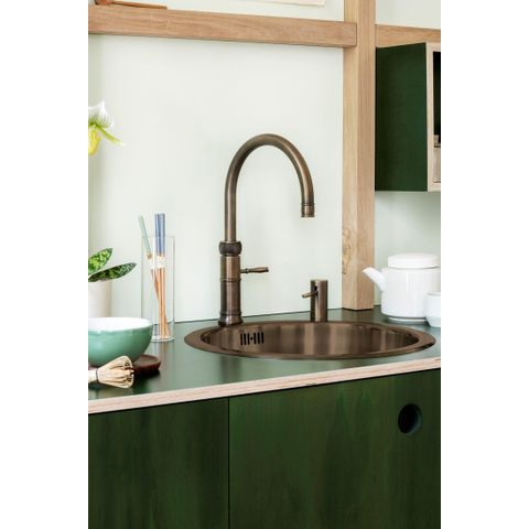 Quooker Classic Fusion Round kokendwaterkraan - draaibare uitloop - Combi+ reservoir - Warm / kokend water - Messing Patina (Goud) SW647518