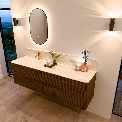 Mondiaz CIRO-DLUX Ensemble de meubles de salle de bains - 170x45x50cm - Vasque Solid surface Ostra - 1 lavabo à gauche - 1 trou de robinet - 4 tiroirs - Dusk SW1533443