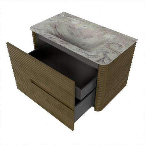 Mondiaz CIRO-DLUX Badkamermeubelset - 80x45x50cm - Solid surface wastafel Glace - 1 wasbak Midden - 1 kraangat - 2 lades - Dusk SW1532860