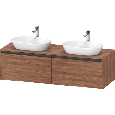 Duravit Ketho.2 Wastafelonderbouwkast - inclusief consoleplaat - met 2 laden - voor dubbele waskommen - 160x55x45.9cm - met handgrepen antraciet - noten mat SW772403