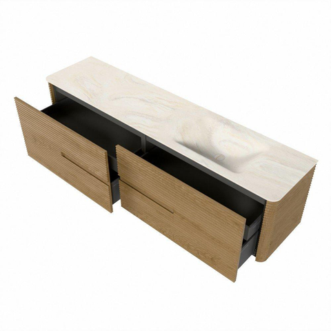Mondiaz CIRO-DLUX Ensemble de meubles de salle de bains - 190x45x50cm - Vasque en solid surface Ostra - 1 lavabo à droite - sans trous de robinet - 4 tiroirs - Chêne SW1530941