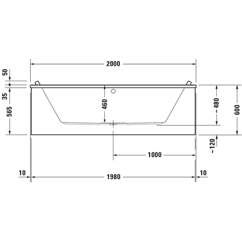 Duravit Starck Slimline Starckkunststof duobad acryl rechthoekig - 200x100x46cm - zonder poten - voor inbouw of ommanteling - glans wit 0297580
