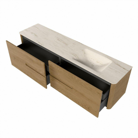Mondiaz CIRO-DLUX Ensemble de meubles de salle de bains - 190x45x50cm - lavabo solid surface Meli - 1 vasque à droite - sans trous de robinet - 4 tiroirs - Chêne SW1531449