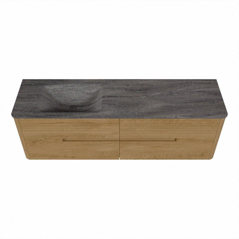 Mondiaz CIRO-DLUX Badkamermeubelset - 160x45x50cm - Solid surface wastafel Oza - 1 wasbak Links - zonder kraangaten - 4 lades - Oak SW1531131