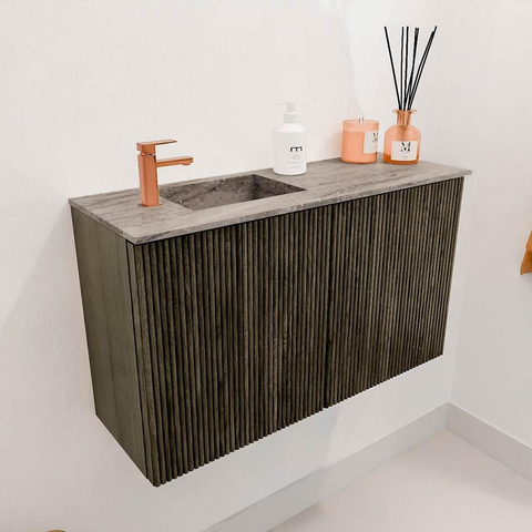 Mondiaz JOYA-DLUX 70cm meuble de salle de bains - couleur Shadow - Vasque FAYE position Gauche 1 trou de robinet couleur Oza. SW1425036