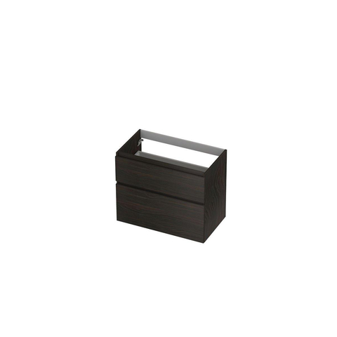 INK Wastafelonderkast - 80x45x65cm - 2 lades - greeploos - met houten keerlijst - MFC - Intens eiken SW693190