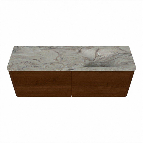 Mondiaz CIRO-DLUX Badkamermeubelset - 150x45x50cm - Solid surface wastafel Glace - 1 wasbak Rechts - zonder kraangaten - 4 lades - Ruby SW1531668