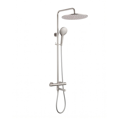 Fortifura Calvi Regendoucheset - thermostatisch - 25cm hoofddouche - gladde slang - ronde handdouche - draaibare baduitloop - Geborsteld RVS PVD SW1592505