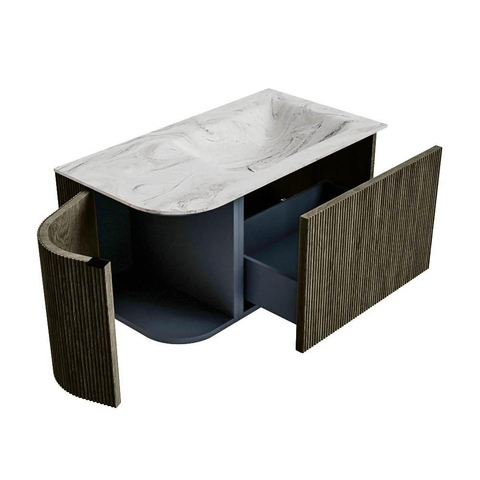 Mondiaz KURVE-DLUX Ensemble de meuble de salle de bains - 85x46x40cm - 1 tiroir - 1 porte - lavabo solid surface - droit - sans trou de robinet - Shadow SW1414522