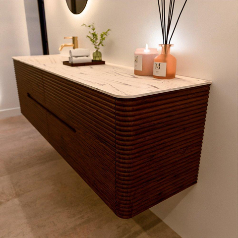 Mondiaz CIRO-DLUX Ensemble de meuble de salle de bains - 170x45x50cm - Plan vasque solid surface Nata - 1 vasque à gauche - 1 trou de robinet - 4 tiroirs - Ruby SW1532107