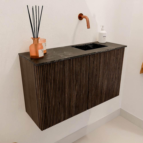 Mondiaz JOYA-DLUX 70cm meuble de salle de bains - couleur Walnut - Vasque FAYE position Droite Sans trou de robinet couleur Lava. SW1422434