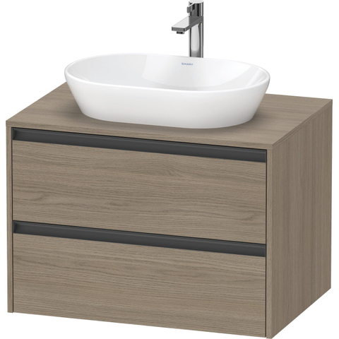 Duravit Ketho.2 Wastafelonderbouwkast - inclusief consoleplaat - met 2 laden - 80x55x56.8cm - met handgrepen antraciet - eiken terra mat SW772369