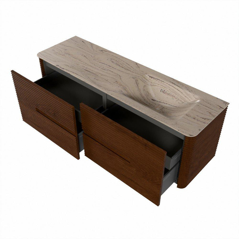 Mondiaz CIRO-DLUX Badkamermeubelset - 150x45x50cm - Solid surface wastafel Arena - 1 wasbak Rechts - 1 kraangat - 4 lades - Ruby SW1531718