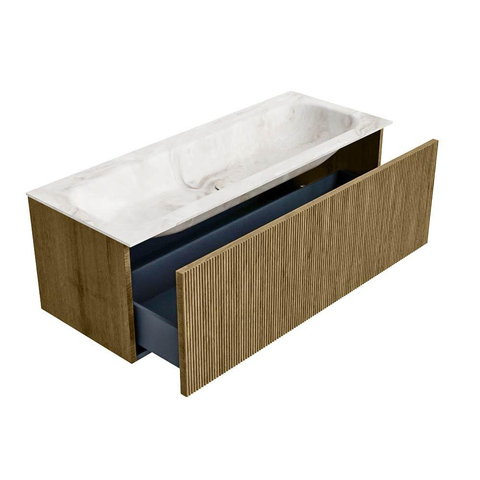 Mondiaz KURVE-DLUX Badkamermeubelset - 120x46x40cm - 1 lade - wastafel solid surface - midden - 1 kraangat - Dusk SW1415204