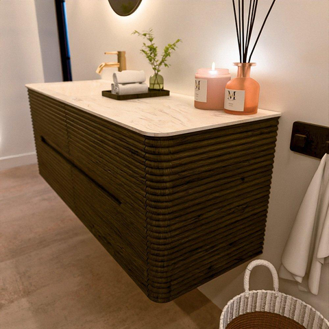 Mondiaz CIRO-DLUX Badkamermeubelset - 130x45x50cm - Solid surface wastafel Ostra - 1 wasbak Links - 1 kraangat - 4 lades - Shadow SW1532344