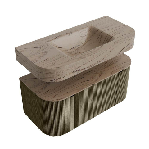 MONDIAZ THOR-DLUX 100cm meuble de salle de bains arrondi gauche + droite couleur Shadow avec 1 tiroir et 2 portes. Vasque suspendue CLOUD Milieu sans trou de robinet couleur Arena. SW1467723
