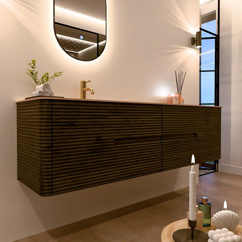 Mondiaz CIRO-DLUX Meuble de salle de bains complet - 180x45x50cm - Plan-vasque Solid surface Saba - 1 vasque à gauche - 1 trou de robinet - 4 tiroirs - Shadow SW1532784