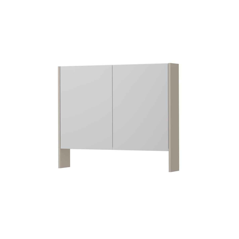 INK SPK3 Armoire de toilette - 90x14x74cm - 2 portes - miroir double face - tablette ouverte - interrupteur et prise de courant - MDF laqué gris cachemire mat SW798249