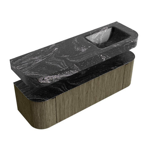 MONDIAZ THOR-DLUX 150cm meuble de salle de bains arrondi gauche + droite couleur Shadow avec 1 tiroir et 2 portes. Vasque suspendue CLOUD Droite 1 trou de robinet couleur Lava. SW1464706