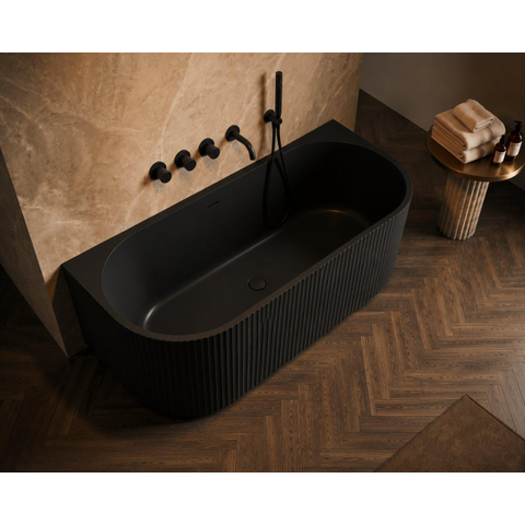 Zeza Nuo Half Vrijstaand Bad - 170x80x58cm - ribbel - met afvoer - mat zwart SW1408466