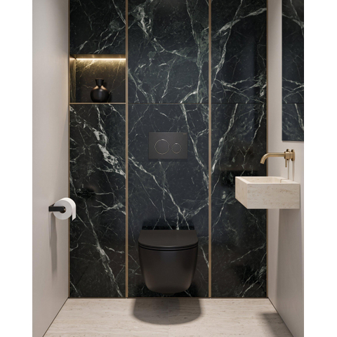 QeramiQ Dely Swirl Toiletset - 36.3x51.7cm - Geberit UP720 Duofix Sigma inbouwreservoir - slim zitting - bedieningsplaat mat zwart - ronde knoppen - mat zwart SW1416870