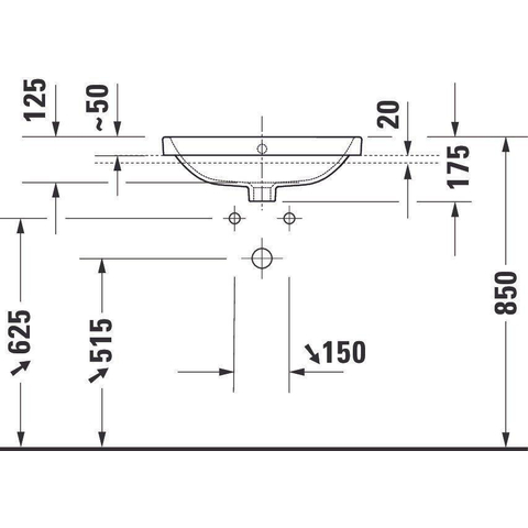 Duravit No.1 Halfinbouwwastafel - 55x43.5cm - 1 kraangat - met overloop - glans wit SW723762