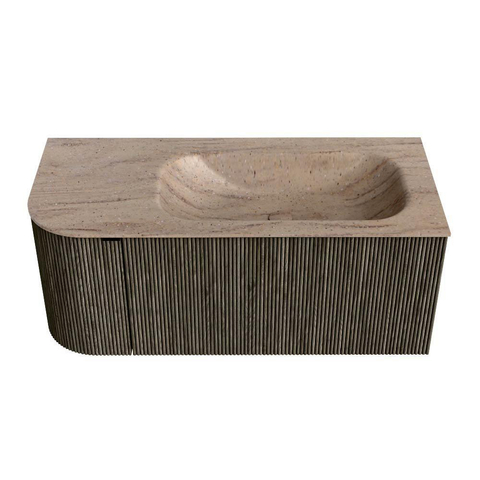 MONDIAZ KURVE-DLUX Meuble de salle de bains 105cm arrondi à gauche couleur Shadow avec 1 tiroir et 1 porte. Vasque BIG SMALL à droite sans trou de robinet Saba. SW1433415