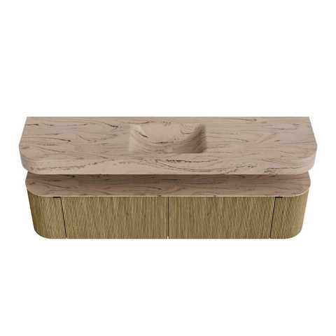 MONDIAZ THOR-DLUX Meuble de salle de bains 190cm arrondi gauche + droite couleur Dusk avec 2 tiroirs et 2 portes. Vasque suspendue CLOUD Milieu sans trou de robinet couleur Arena. SW1466590