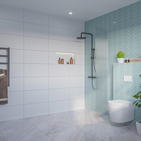 Fortifura Galeria Inloopdouche - ribbel - glas - 40x200cm - 8mm - nano - blind - inbouw profiel - helder geribbeld SW1170610